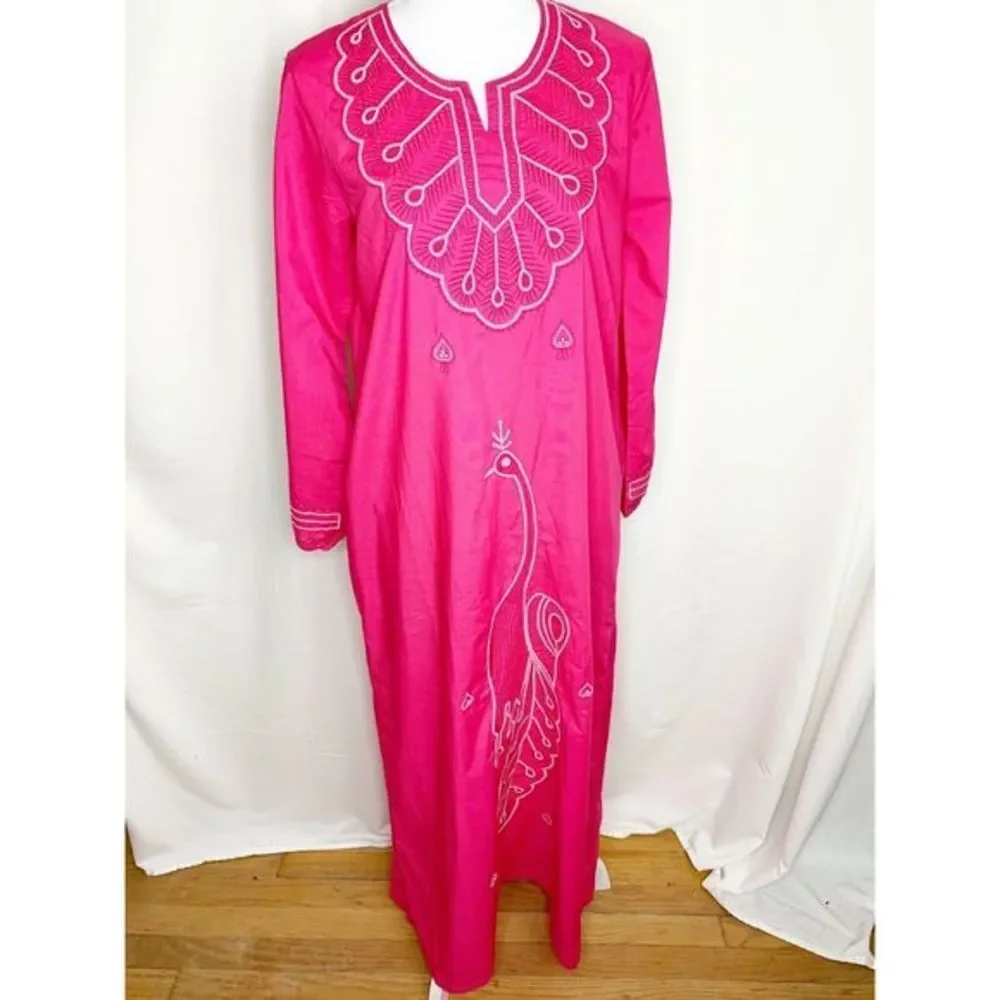 Womens Asian Cotton Blend Peacock Caftan Dress - Picture 1 of 7